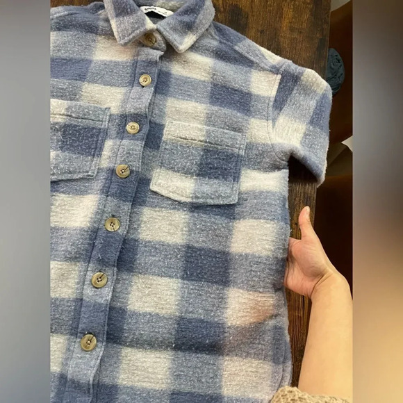 Fuzzy Flannel Sherpa Button Down Coat - Picture 6 of 13